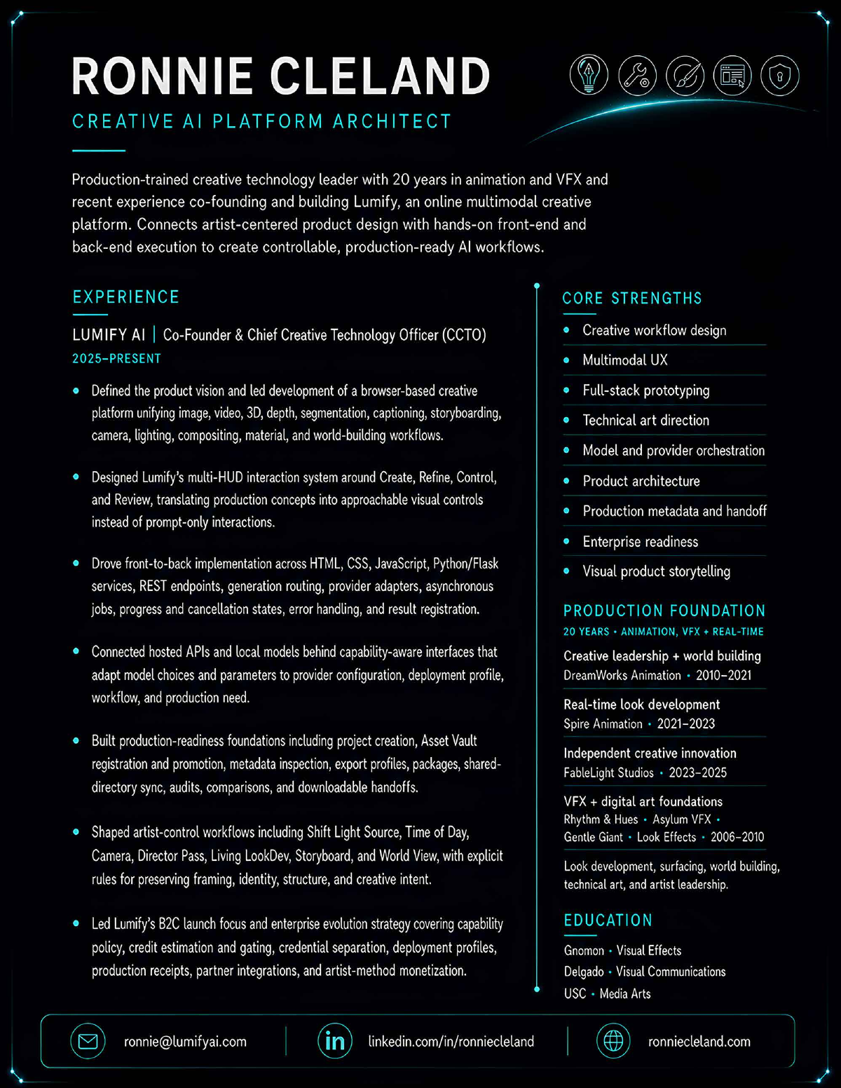 First page preview of Ronnie Cleland's black Creative Systems resume