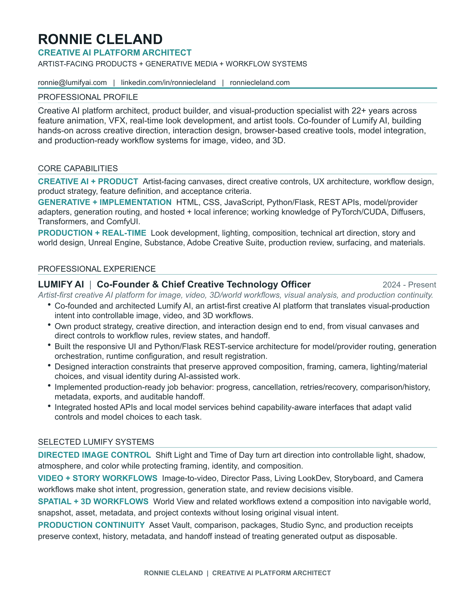 First page preview of Ronnie Cleland's white Platform Architect resume